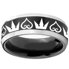 COI Tungsten Carbide Black Silver Kingdom & Heart Beveled Edges Ring-TG3962