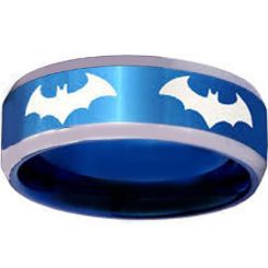 *COI Titanium Blue Silver Bat Man Beveled Edges Ring-4055