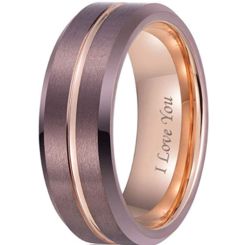 COI Tungsten Carbide Espresso Rose Center Groove Ring-TG4217