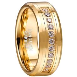 COI Gold Tone Tungsten Carbide Ring With Cubic Zirconia-TG5057