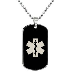 COI Black Tungsten Carbide Medical Alert Dog Tag Pendant-5068