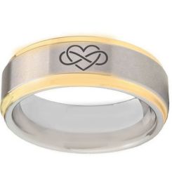 *COI Titanium Gold Tone Silver Infinity Heart Step Edges Ring-5033