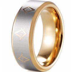 COI Gold Tone Tungsten Carbide Masonic Beveled Edges Ring-TG5112