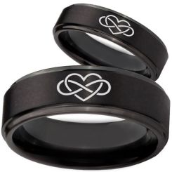 *COI Black Tungsten Carbide Infinity Heart Step Edges Ring-TG765