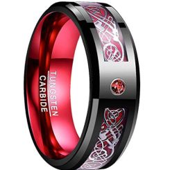 *COI Tungsten Carbide Black Red Dragon Created Ruby Ring-TG783