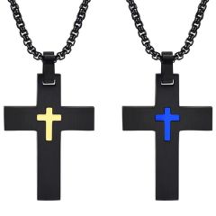***COI Titanium Black Gold Tone/Blue Cross Pendant-00150AA