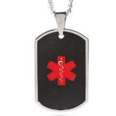 ***COI Titanium Black Silver & Red Medical Alert Pendant-00015AA
