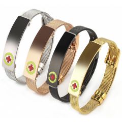 ***COI Titanium Black/Gold Tone/Silver/Rose Medical Alert Bracelet With Steel Clasp(Length: 8.46 inches)-00025AA