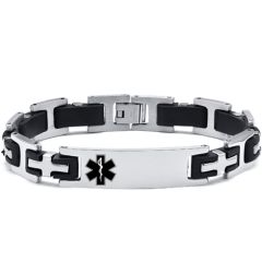 ***COI Titanium Black Silver Cross Medical Alert Bracelet With Steel Clasp(Length: 8.46 inches)-00030AA