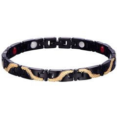 ***COI Titanium Black Gold Tone Bracelet With Steel Clasp(Length: 7.87 inches)-00032AA