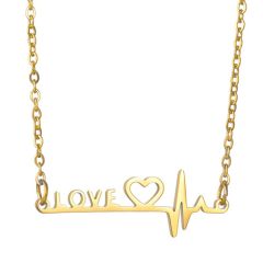 ***COI Titanium Gold Tone/Silver Heartbeat & Heart Love Necklace(Length: 17.71 inches)-00043AA