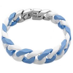 ***COI Titanium Bracelet With Blue & White Ceramic & Steel Clasp(Length: 7.09 inches)-00051AA
