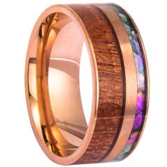 ***COI Titanium Black/Gold Tone/Rose/Silver Ring With Wood & Abalone Shell-00053AA