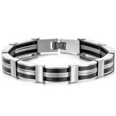 ***COI Titanium Black Silver Bracelet With Steel Clasp(Length: 8.46 inches)-00088AA