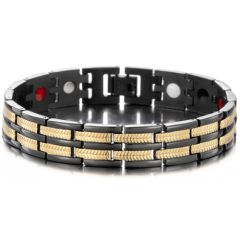 ***COI Titanium Black Gold Tone Bracelet With Steel Clasp(Length: 8.27 inches)-00095AA