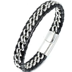 ***COI Titanium Genuine Leather Bracelet With Steel Clasp(Length: 8.27 inches)-00101AA
