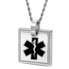 ***COI Titanium Gold Tone/Silver Medical Alert Pendant With CNC Cubic Zirconia-00109AA