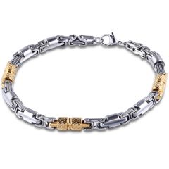 ***COI Titanium Gold Tone Silver Bracelet With Steel Clasp(Length: 9.45 inches)-00142AA