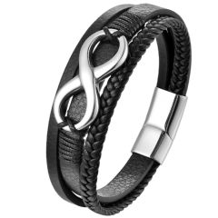 ***COI Titanium Infinity Genuine Leather Bracelet With Steel Clasp(Length: 8.27 inches)-00146AA