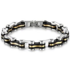 ***COI Titanium Black Gold Tone Silver Bracelet With Steel Clasp(Length: 8.27 inches)-00156AA