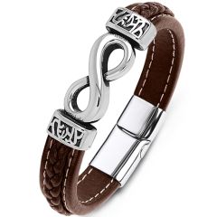 ***COI Titanium Infinity Celtic Genuine Leather Bracelet With Steel Clasp(Length: 7.87 inches)-00158AA