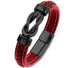 ***COI Black Titanium Infinity Genuine Leather Bracelet With Steel Clasp(Length: 7.87 inches)-00160AA