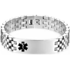 ***COI Titanium Black/Gold Tone/Silver Medical Alert Bracelet With Steel Clasp(Length: 8.27 inches)-00165AA