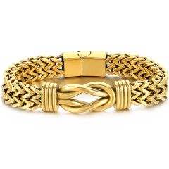 ***COI Titanium Black/Gold Tone/Silver Infinity Bracelet With Steel Clasp(Length: 8.66 inches)-00168AA