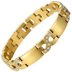 ***COI Titanium Gold Tone Cubic Zirconia Bracelet With Rubber & Steel Clasp(Length: 8.27 inches)-00171AA