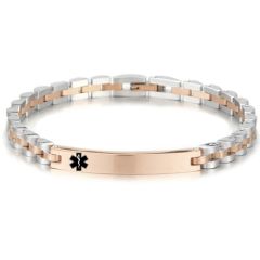 ***COI Titanium Rose/Gold Tone/Black Silver Medical Alert Bracelet With Steel Clasp(Length: 8.07 inches)-00174AA