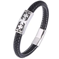 ***COI Titanium Cross Genuine Leather Bracelet With Steel Clasp(Length: 8.07 inches)-00183AA