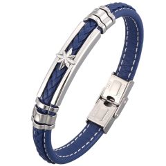 ***COI Titanium Star Genuine Leather Bracelet With Steel Clasp(Length: 8.46 inches)-00185AA