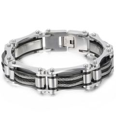 ***COI Titanium Black Silver Wire Bracelet With Steel Clasp(Length: 8.27 inches)-00197AA