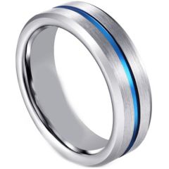 COI Tungsten Carbide Blue Silver Center Groove Ring-TG5168