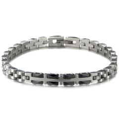 ***COI Titanium Silver/Black/Gold Tone Silver Cross Bracelet With Steel Clasp(Length: 7.87 inches)-00200AA