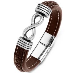 ***COI Titanium Infinity Genuine Leather Bracelet With Steel Clasp(Length: 8.46 inches)-00201AA
