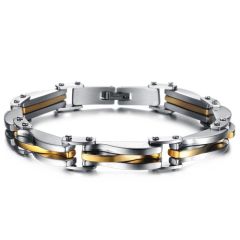 ***COI Titanium Gold Tone Silver Bracelet With Steel Clasp(Length: 8.66 inches)-00211AA