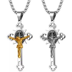 ***COI Titanium Black Silver/Black Gold Tone Silver Jesus Cross Pendant-00212AA