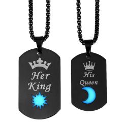 ***COI Black Titanium Her King His Queen Crown Moon & Sun Luminous Pendant-00213AA