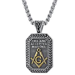 ***COI Titanium Silver/Gold Tone/Silver Gold Tone Masonic Freemason Pendant-00214AA