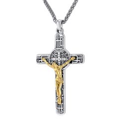 ***COI Titanium Silver/Gold Tone/Silver Gold Tone Jesus Cross Pendant-00215AA 