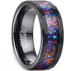 ***COI Black Tungsten Carbide Faceted Ring With Crushed Opal-00219AA