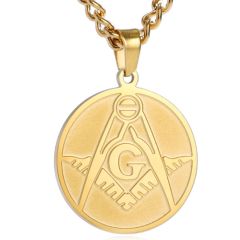 ***COI Titanium Gold Tone/Silver Masonic Freemason Pendant-00225AA