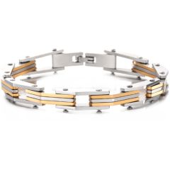 ***COI Titanium Gold Tone Silver Bracelet With Steel Clasp(Length: 8.78 inches)-00227AA