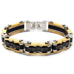 ***COI Titanium Blue Gold Tone Silver Greek Key Pattern Bracelet With Steel Clasp(Length: 8.66 inches)-00231AA