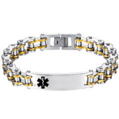 ***COI Titanium Gold Tone Silver Medical Alert Bracelet With Steel Clasp(Length: 9.06 inches)-00232AA