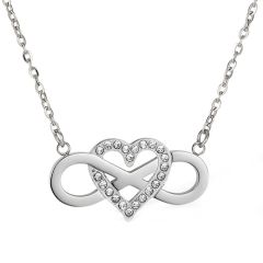 ***COI Titanium Gold Tone/Silver Infinity Heart Cubic Zirconia Necklace(Length: 19.68 inches)-00252AA