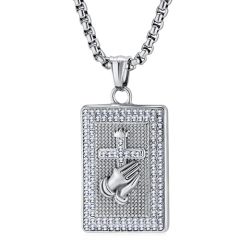 ***COI Titanium Gold Tone/Silver Cross Prayer Pendant With Cubic Zirconia-00254AA