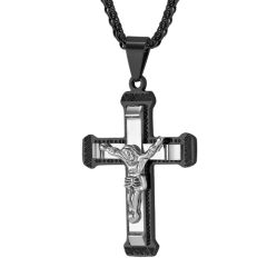 ***COI Titanium Black/Gold Tone Silver Jesus Cross Pendant-00255AA