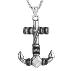 ***COI Titanium Black Silver Anchor Pendant-00257AA